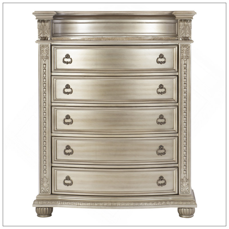 Meuble de rangement de luxe à finition argentée 1 pièce avec 5 tiroirs en marbre véritable de style européen