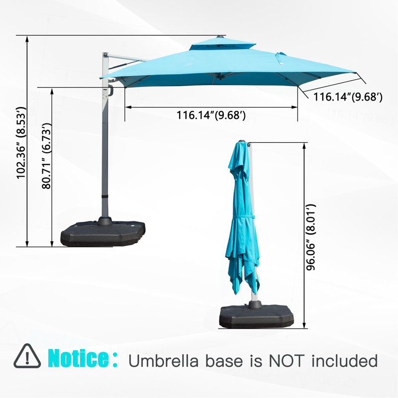 Parasol carré en porte-à-faux 10 'x 10' avec mât central (base non incluse), Bleu lac