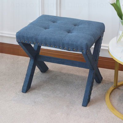 Tabouret d'appoint, fauteuil rembourré en lin capitonné avec siège en bois à base en X et garniture cloutée, capacité de 300 lb