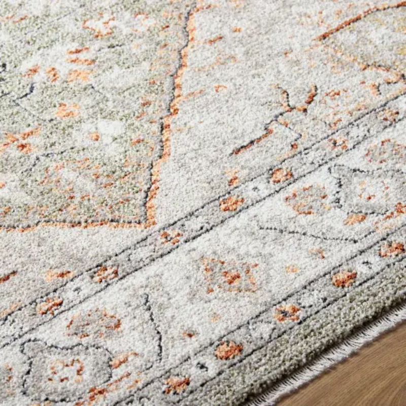 Wahnetta tissé à la machine, Ivory/Brown/Cream/Green/Black/Orange, Rectangle 6'7" x 9'