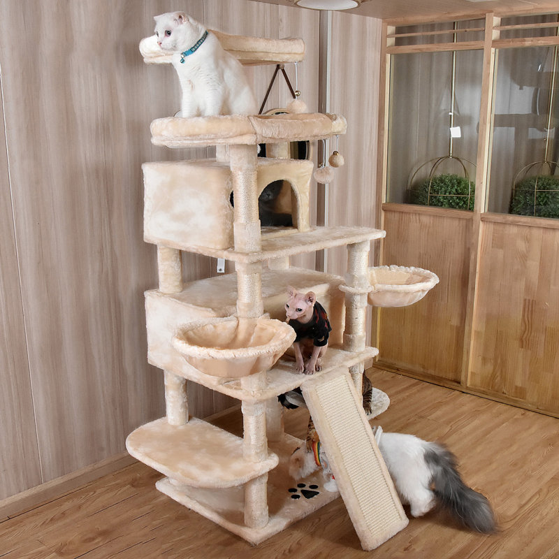 Lima Pet Heavy Duty Carpet 68 Inch Multi-Level Cat Tree Condos and Scratching Posts Included, Beige