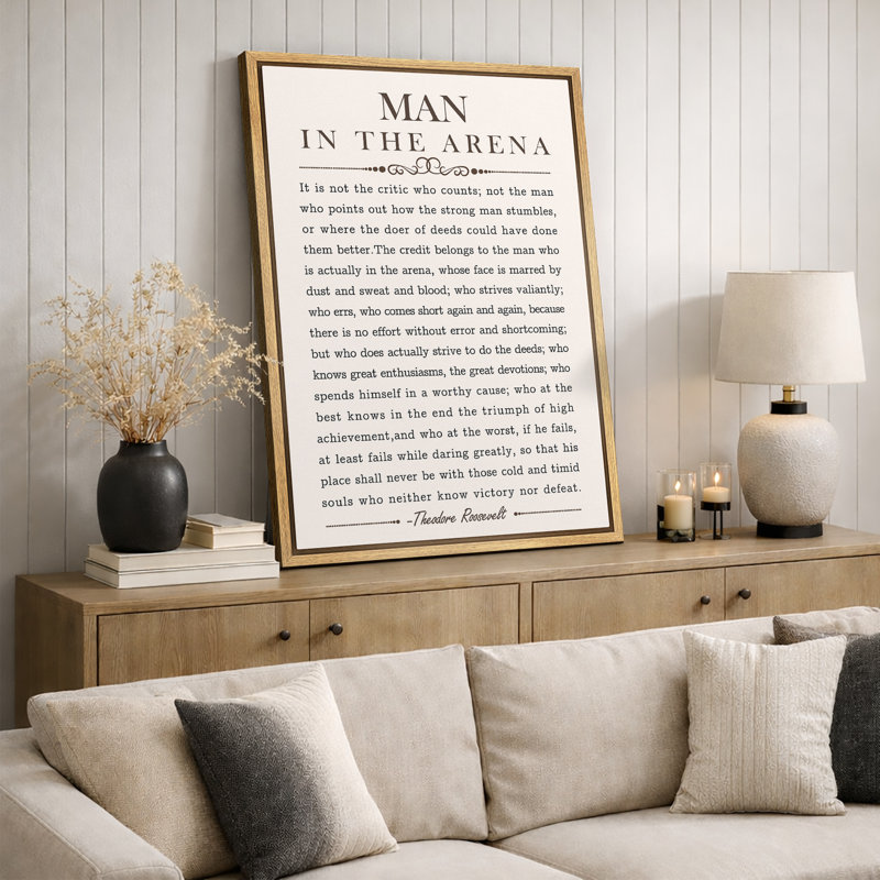 Man In The Arena' Speech By Theodore Roosevelt Artwork, Inspirational Words Wall Pictures, Large Framed Canvas Giclee Print Wall Art