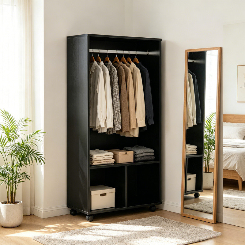 Particle Board / Chipboard Wardrobe, Black