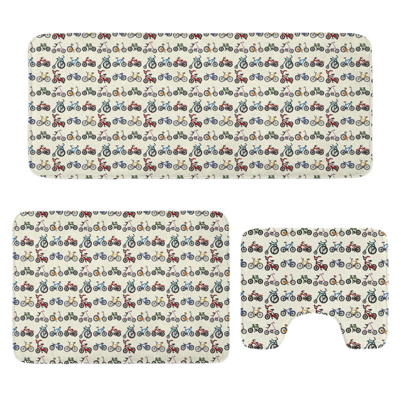  Sports Bathroom Rug Set 3 Pieces U-Shape & Rectangle Mats Multicolor