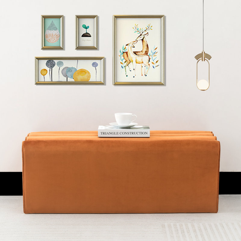 Tarralyn 39.9" Upholstered Ottoman Bench, Orange Velvet