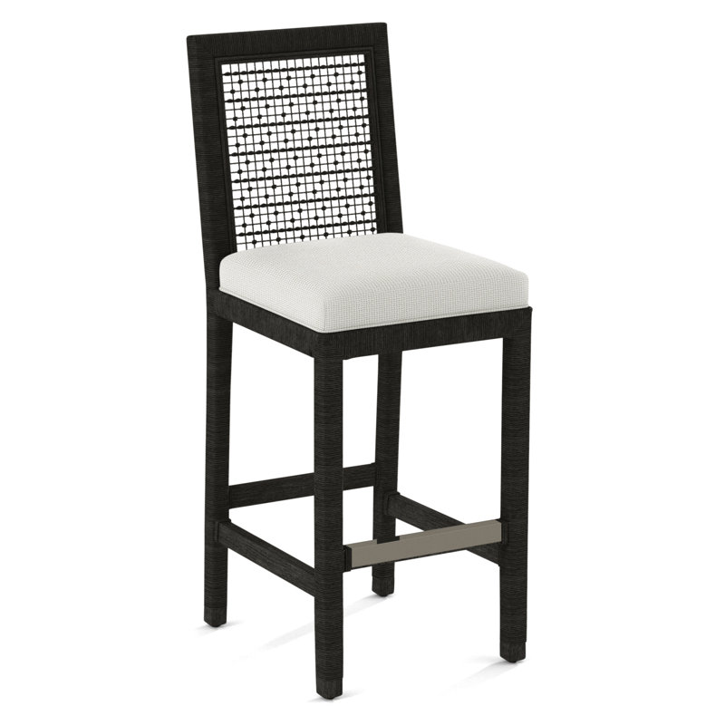 Pine Isle Upholstered Stool, Seabreeze Stripe; 0213-61, Antique Black