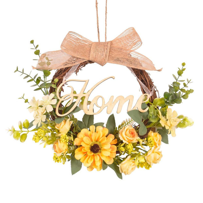 16 Inch Yellow Rose Wreath For Front Door