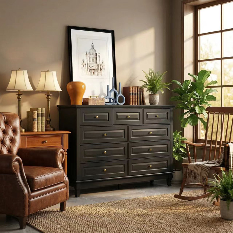 Durmish 55.1” Wide 9-Drawer Dresser, Black