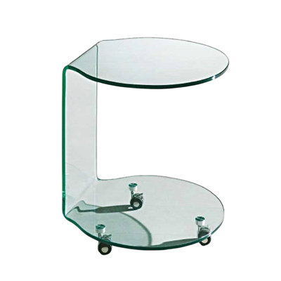 24" Clear Glass Round End Table With Shelf