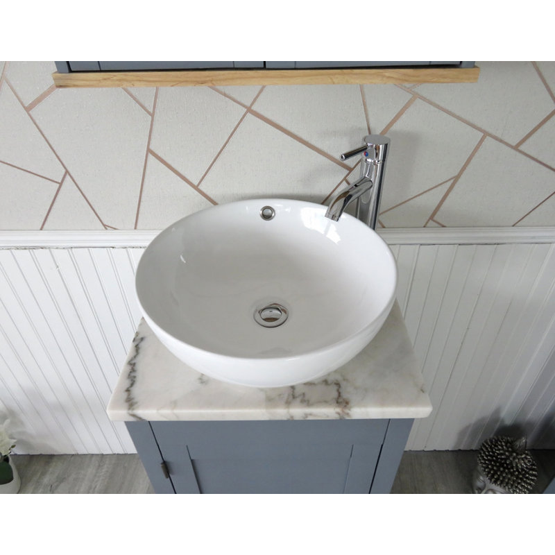 Slimline Compact 515mm Free-standing Cloakroom Vanity Unit, White Marble, Grey