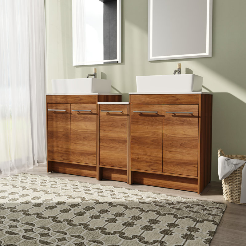 Meuble-lavabo double 58,93 po avec comptoir en céramique