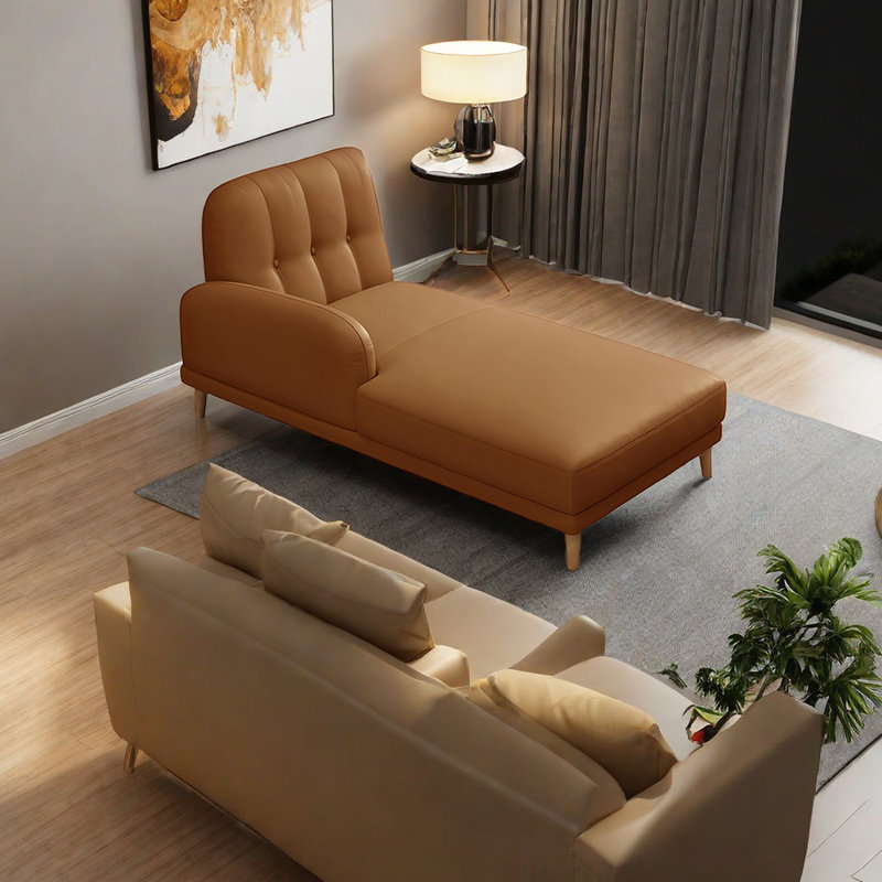 Chaise longue inclinable en simili cuir, Accoudoir à droite (vu de face), Fauve