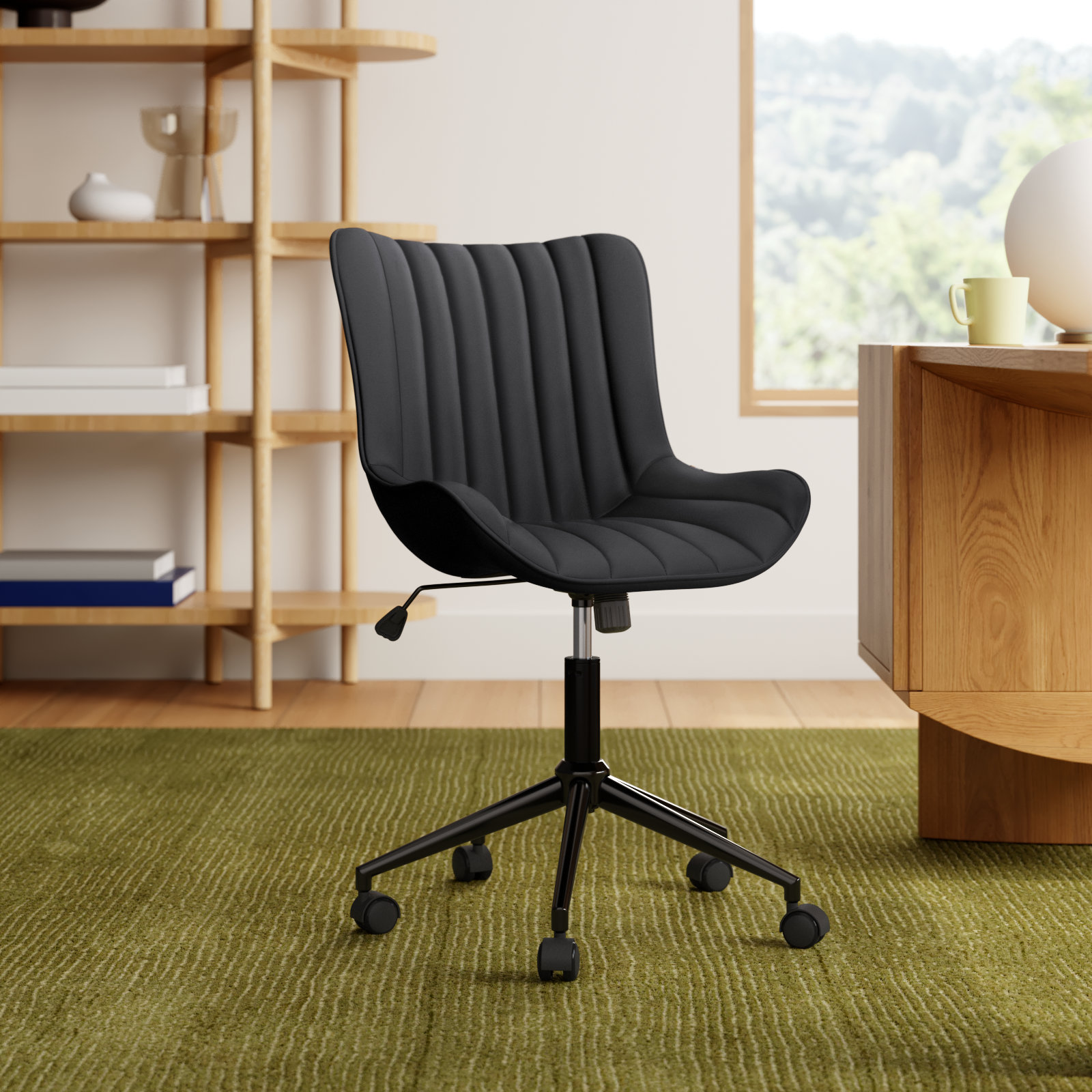 Brionni Leather Swivel Task Chair with Casters, Black Seat/Black Frame