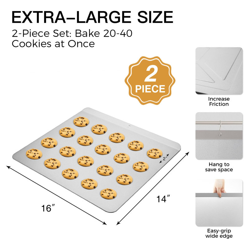 Grande plaque à biscuits 2 pièces sans rebords, plaque de cuisson antiadhésive, plateaux de cuisson commerciaux, 16 po x 14 po, gris