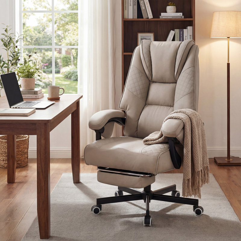 Fauteuil de direction ergonomique en similicuir avec repose-pieds (beige), Similicuir beige