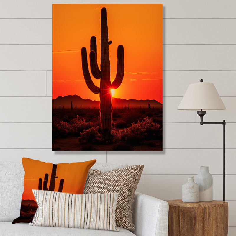 Lochview, orange, noir, cactus, désert, coucher de soleil, Saguaro - Cactus, art mural, H 40 po x l 30 po x P 1,5 po