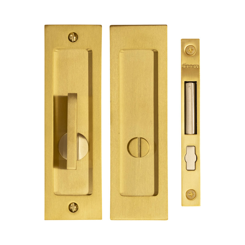 Serrure de porte à poche avec bouton ADA, Laiton satiné