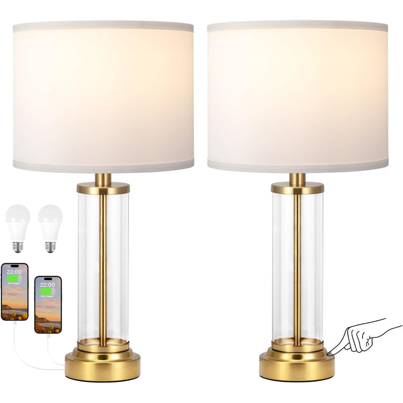 Lampe de chevet tactile pour table de chevet avec USB C + A, table de chevet à intensité variable à 3 voies pour le salon