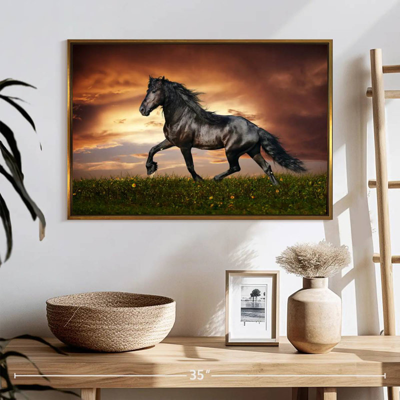 Cheval baroque, 25 po x 17 po, Cadre flottant doré