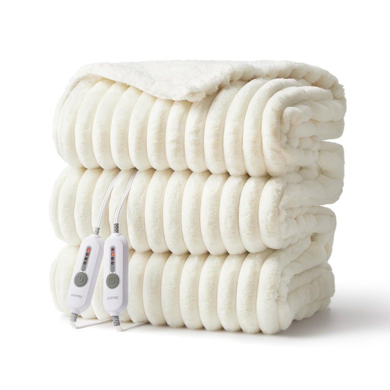 Heated Throw Blanket, Beige, 254cm L x 228.6cm W