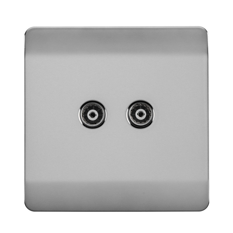 Trendi Switch 2 Gang Female Co-Axial Television Socket, Steel