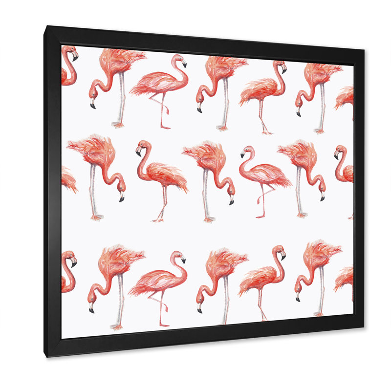 Flamant rose, croquis, Cadre photo noir, H 16 po x l 16 po x P 1 po