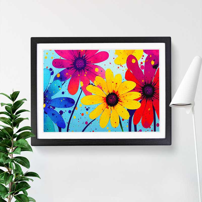 Daisy Flower Splash Vol.4 Abstract - Framed Print, Black, 46cm H x 64cm W x 2cm D