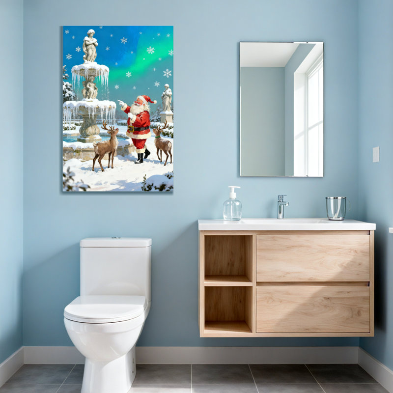 Père Noël de Noël avec renne et fontaine, H 18 po x l 12 po