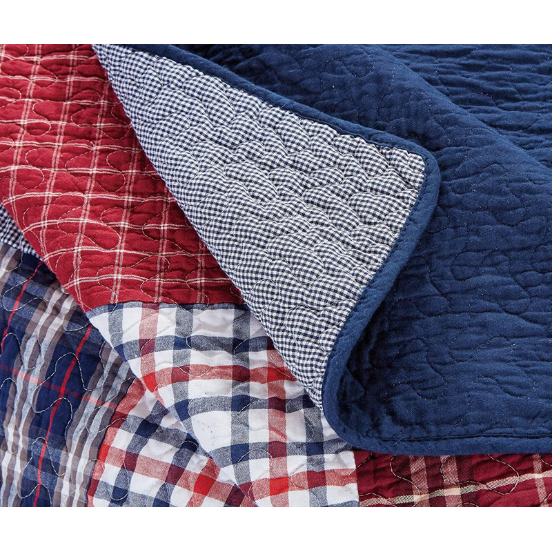 Blue 5-Piece Washed Cotton Quilted Patchwork Daybed Cover Set