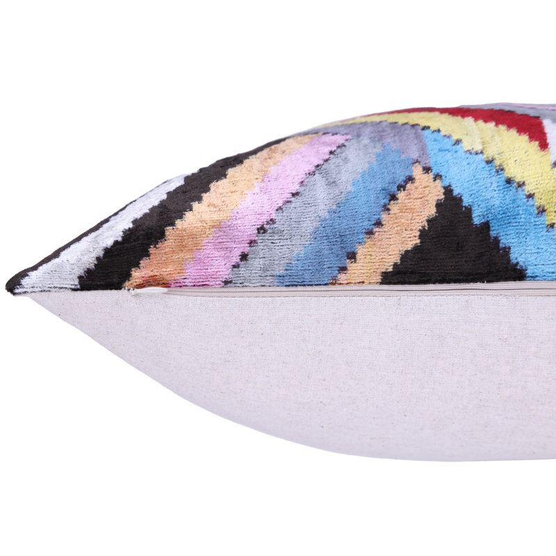 Colourful Zigzag Ikat Pillow – 16X16” Silk Velvet | Handmade Luxe