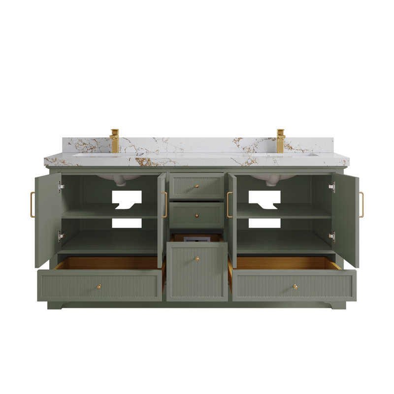 Ensemble de meuble-lavabo double 72 po Alys (option boutons), Doré Viola