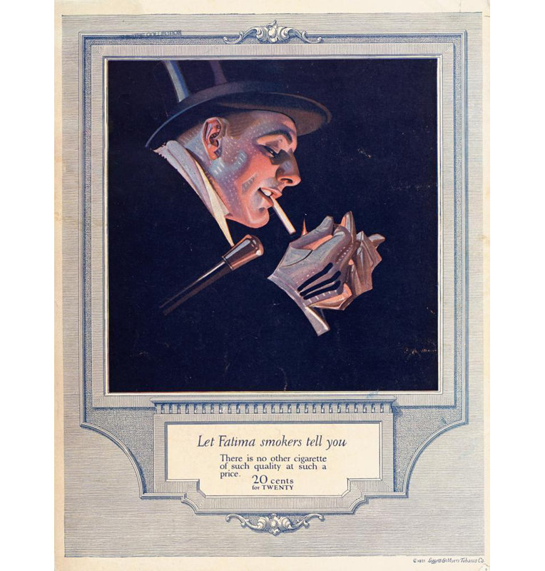 "Fatima Cigarette" par J.C. Leyendecker - Toile tendue avec châssis, H 48 po x l 33 po