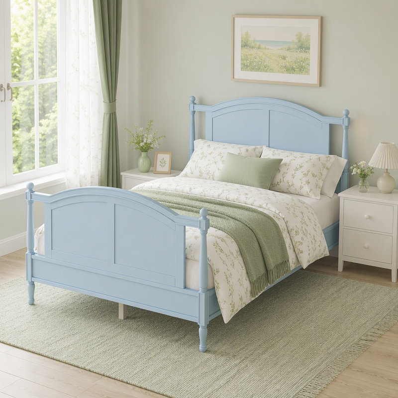 Base de lit plateforme Traditional, Double, Bleu clair