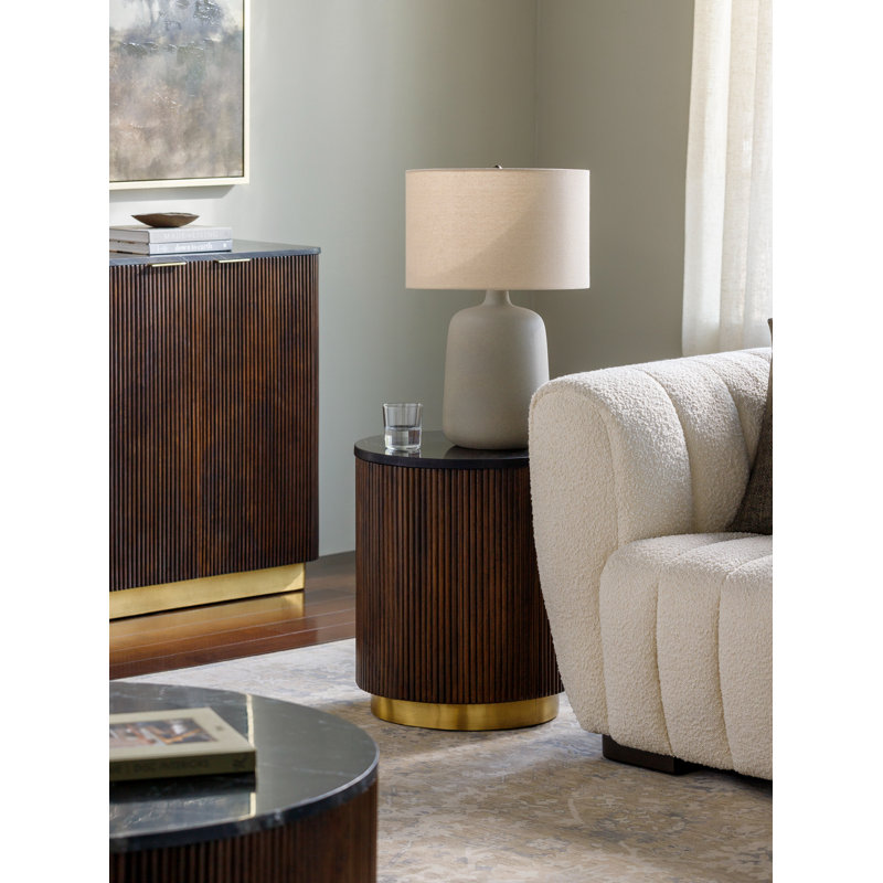 Rylee Modern End Table, Black Top / Dark Brown/Gold Base