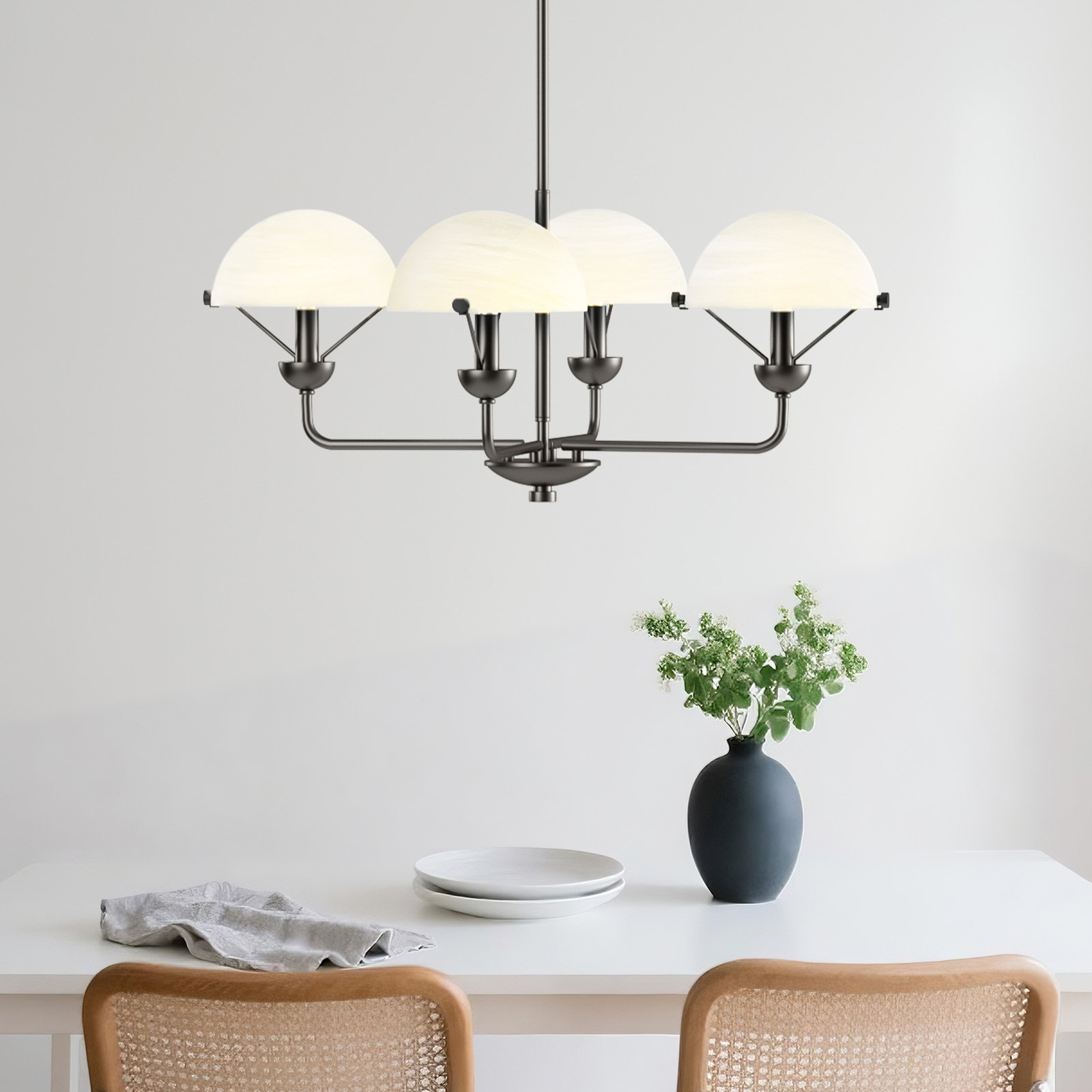 4-Light 28"W Modern/Traditional Chandelier With Metal, Feature Glass/Metal Shade For Dining Room Or Kitchen Island