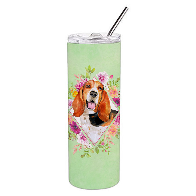 E23BF9F8391D466E9CA4F8DFEBD9A7DB de verre 20 oz à double paroi en acier inoxydable chiot, Basset hound orange, Vert