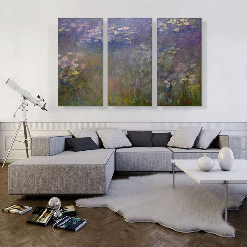 «Water Lilies 1915-1926» par Claude Monet, ensemble de 3 reproductions d'art sur toile tendue, H 40 po x l 60 po x P 0,75 po