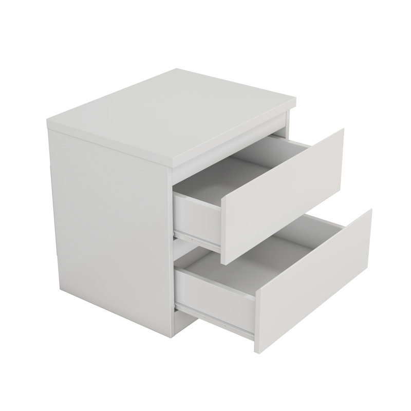 Wooden Nightstand with 2 Drawers, White