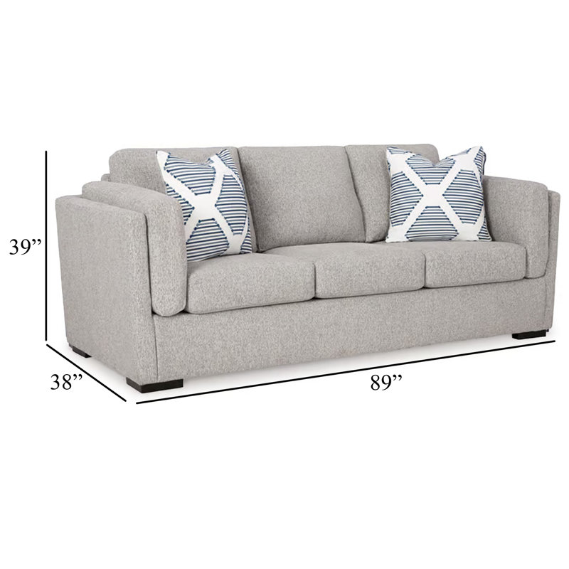 Canapé Marcy avec 2 coussins décoratifs, polyester de 89 pouces, Gris étain
