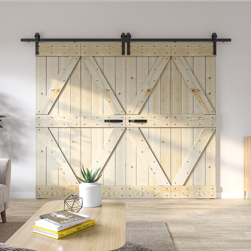 Porte de grange pliante gaufrée 84 po avec quincaillerie coulissante Coast Sequoia, 72 po x 84 po, Non fini