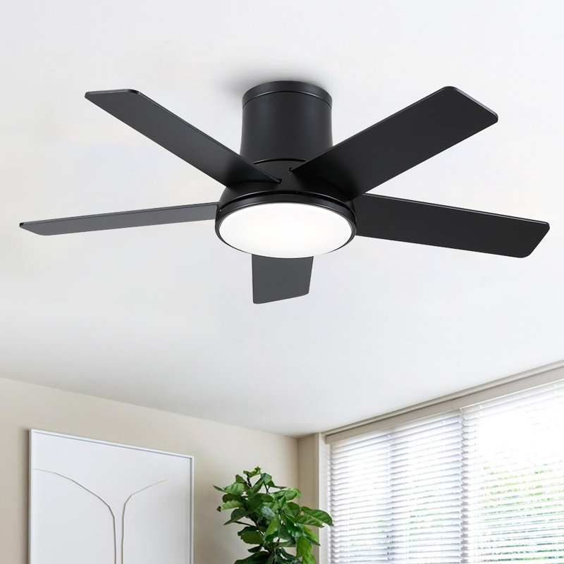 Ventilateur de plafond encastré noir mat de 42 po avec lumière DEL, télécommande et 5 pales deux tons Cryise, 260 tr / min
