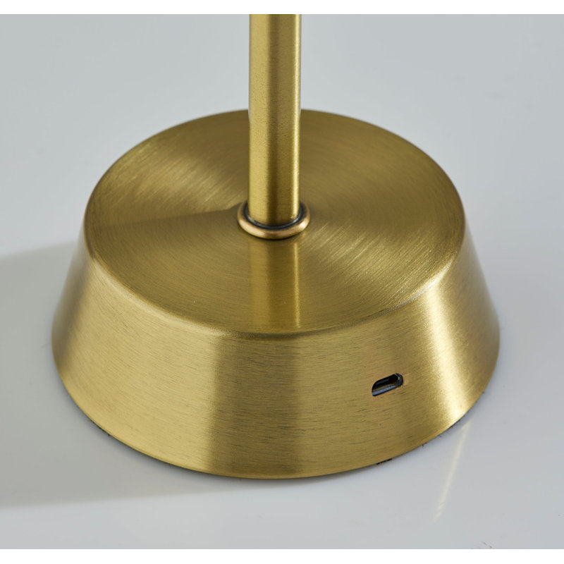 Compact White Pleated Gold Cordless LED Outdoor Table Lamp