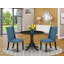 L'ensemble de table de cuisine 5 pièces pour 4 personnes comprend une table ronde avec Dropleaf et 4 chaises de salle à manger Parson en tissu bleu, noir-106914683-109975830-109975831