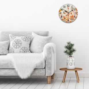 Autumn Bird Leaf Round Clock Wall Decor 12 x 12 Inch Cozy Cabin
