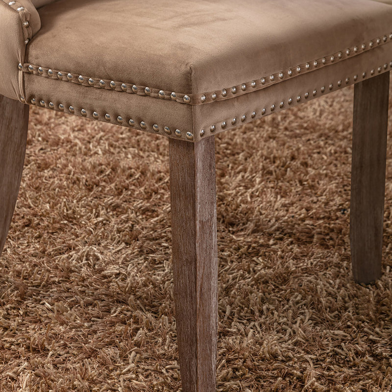 Ensemble de 2 pièces, chaise de salle à manger en bois massif touffeté kaki avec garniture cloutée