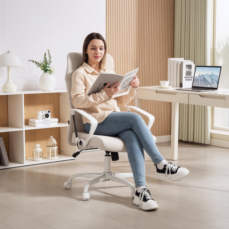 Polyester Office Chair, Cream White