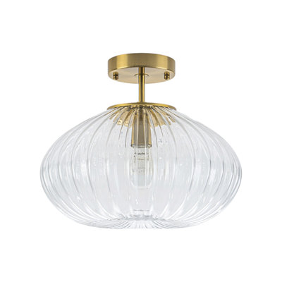 Plafonnier semi-encastré 1 lumière en verre nervuré