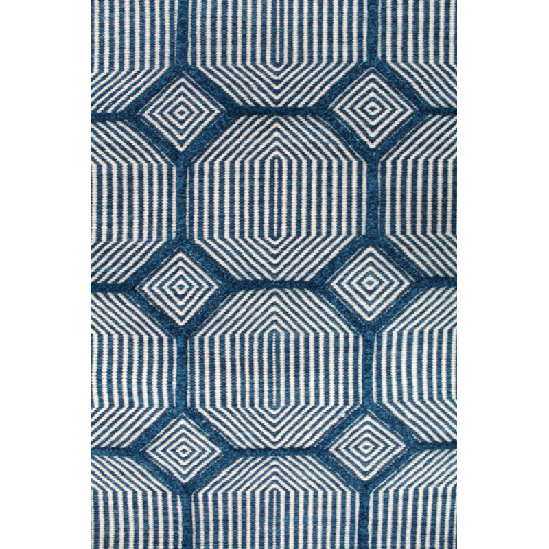 Preston Wool Geometric Area Rug in Ivory/Blue, Runner 4' x 20'