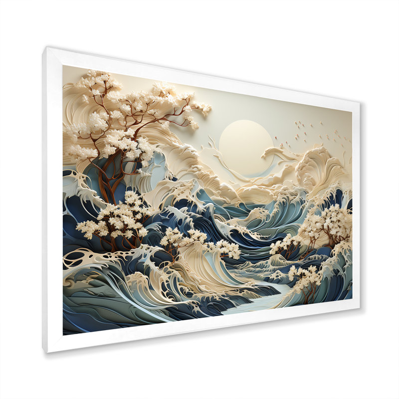 Vagues de sérénité I, Cadre simple blanc, H 16 po x l 32 po x P 1 po