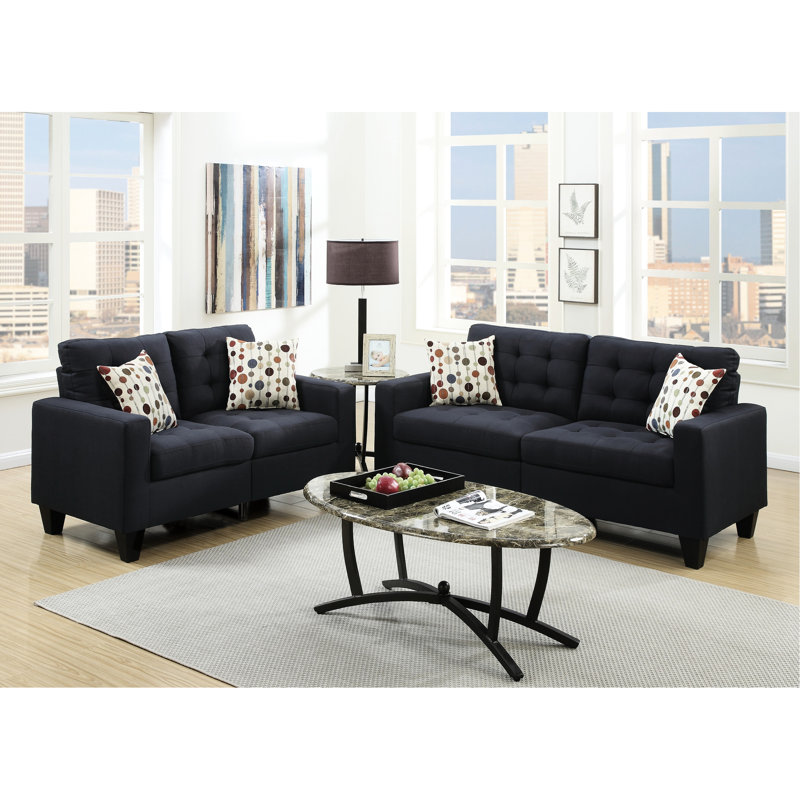 Black Polyfiber For Living Room, With Cushion And Pillow Included Area 2Pc In Back, Space Home, Black